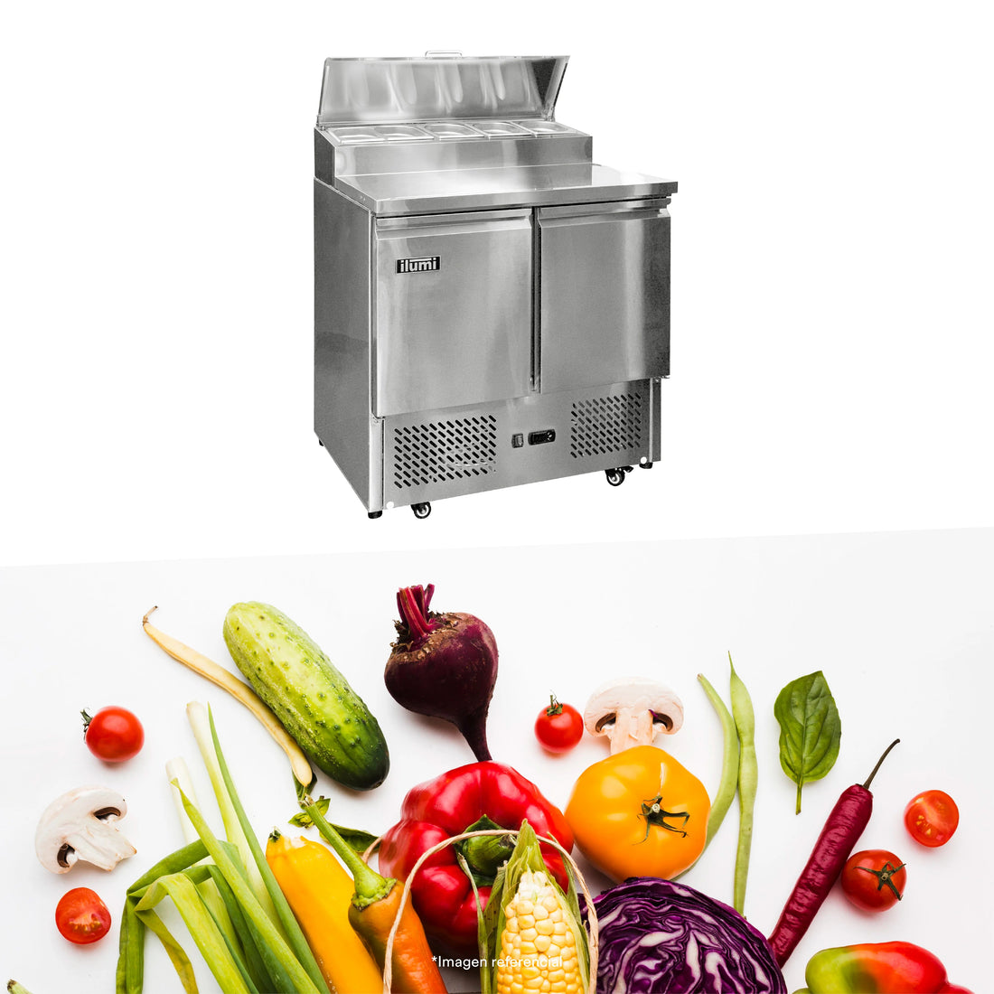 Mesa Refrigerada De Dos Puertas Con Ensaladera Ilumi