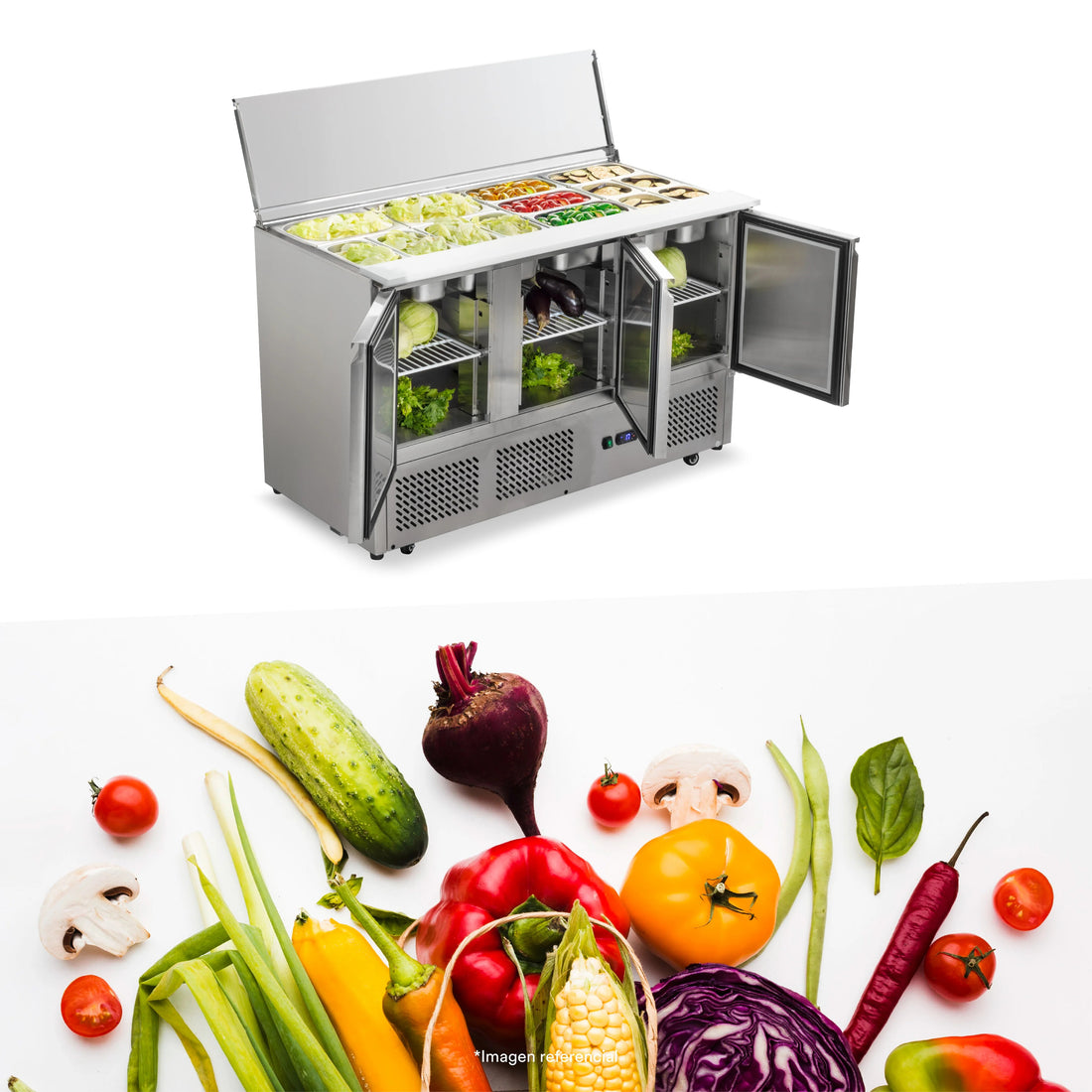 Mesa Ensaladera Refrigerada 3 Puertas Solidas Ilumi