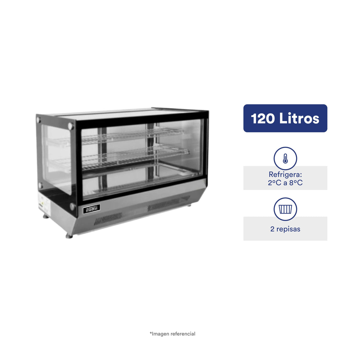 Vitrina Refrigerada De Sobremesa Cuadrada 120Lts Ilumi