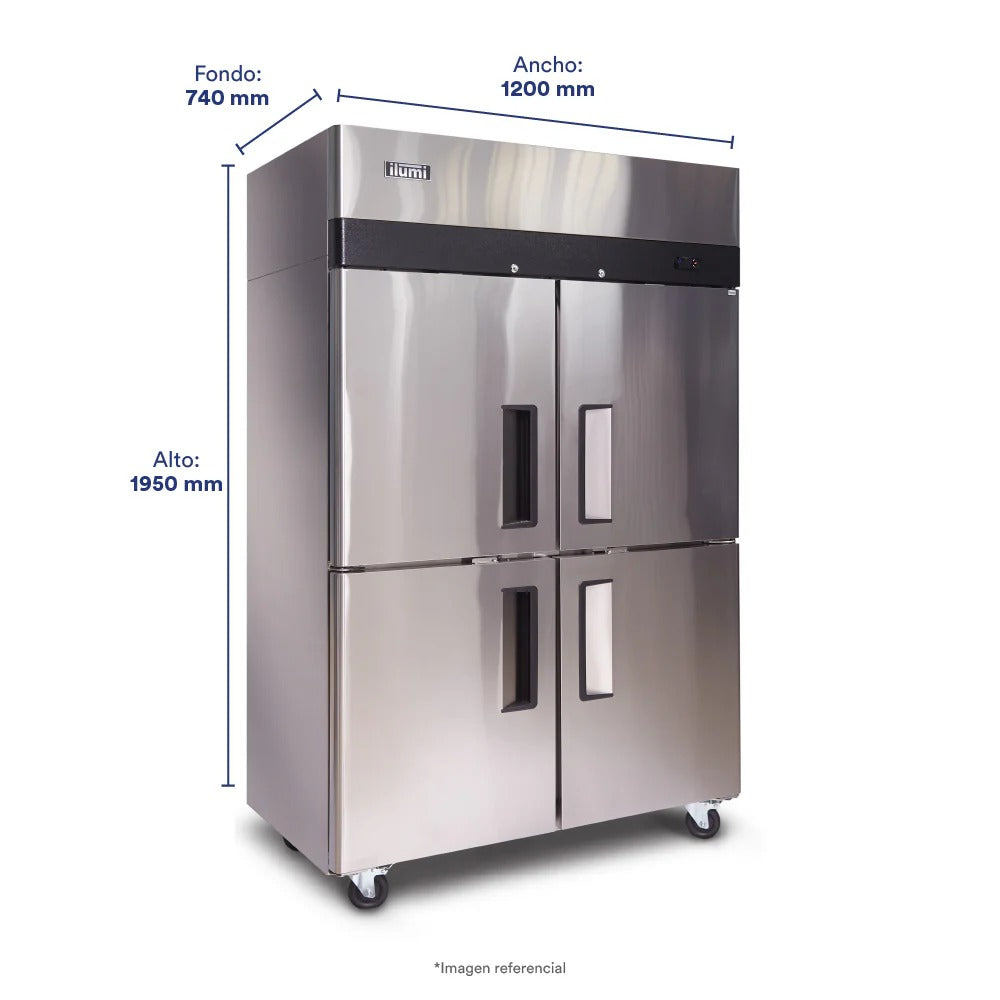 Congeladora Vertical Inox 4 Puertas Sólidas 1000L Fancooling Mixta Ilumi