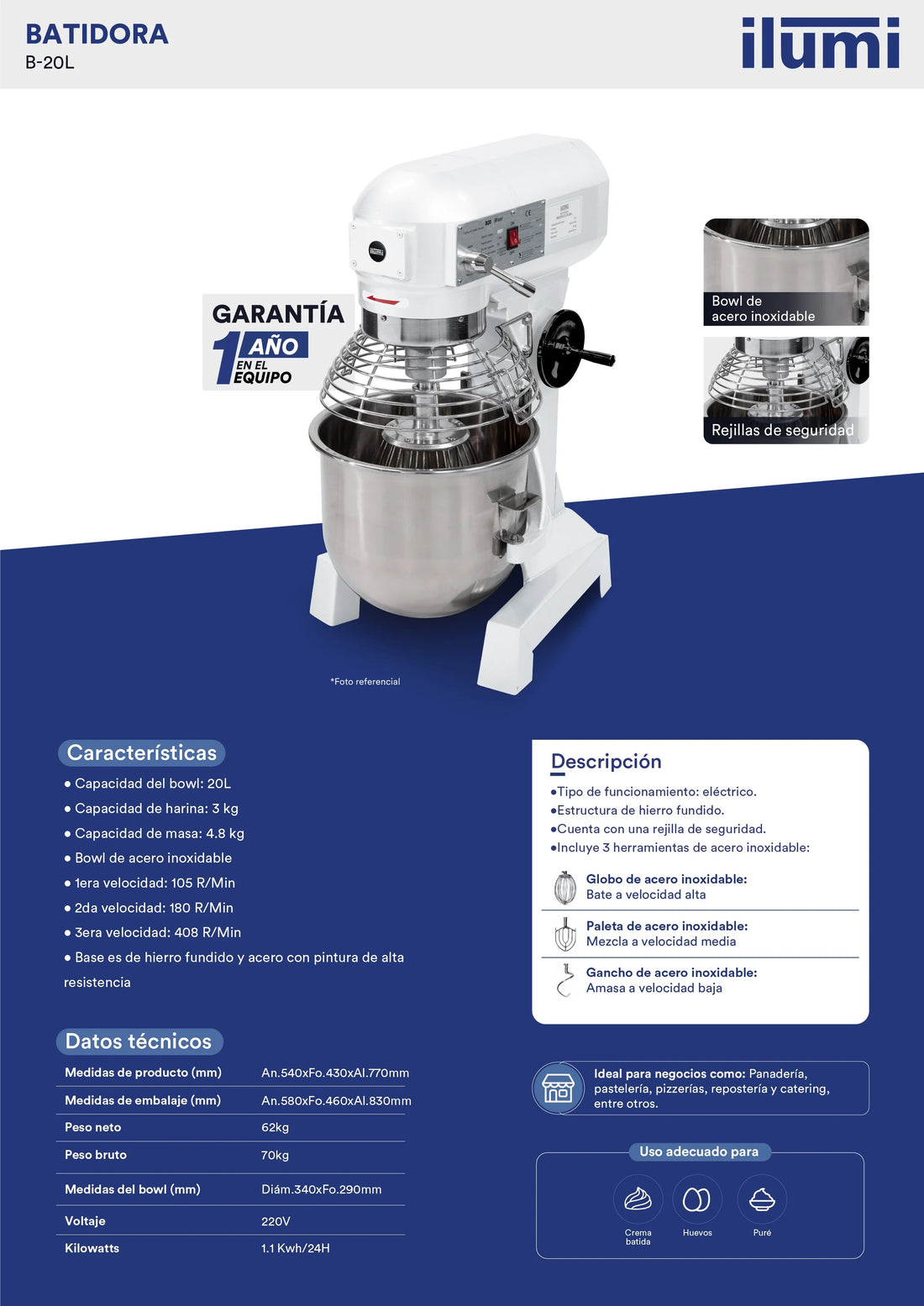 Batidora Industrial De 20L Ilumi