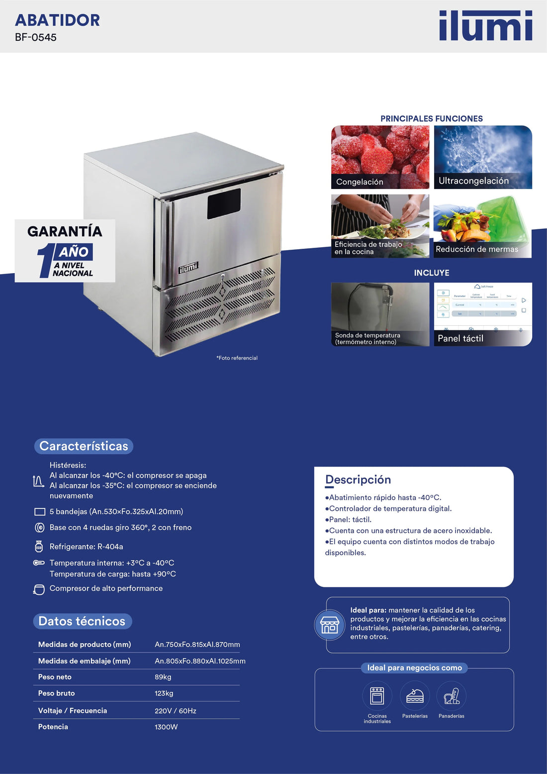 Abatidor De Temperatura De 5 Bandejas Gastronomia Ilumi