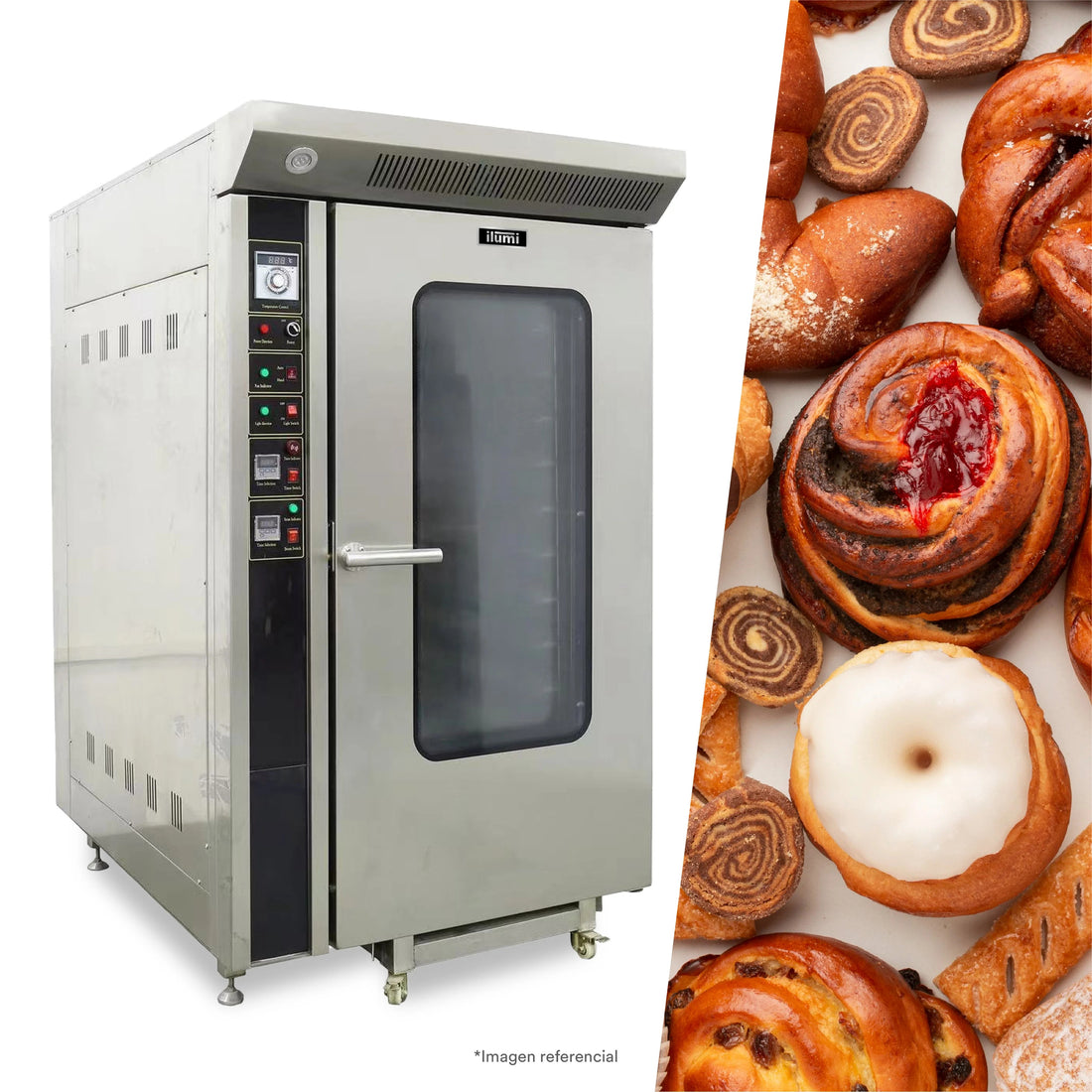 Horno Convector A Gas De 12 Bandejas + Carro Trolley Bandejero Ilumi