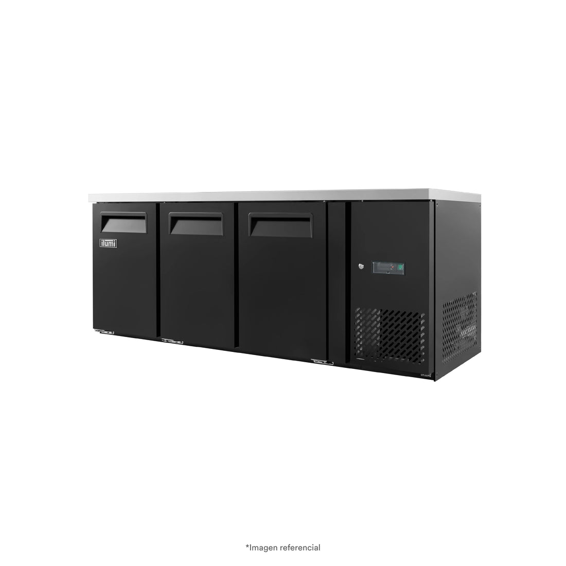 Meson Refrigerada Conservadora Gourmet 3 Puertas Sólidas 420Lts Negra Ilumi