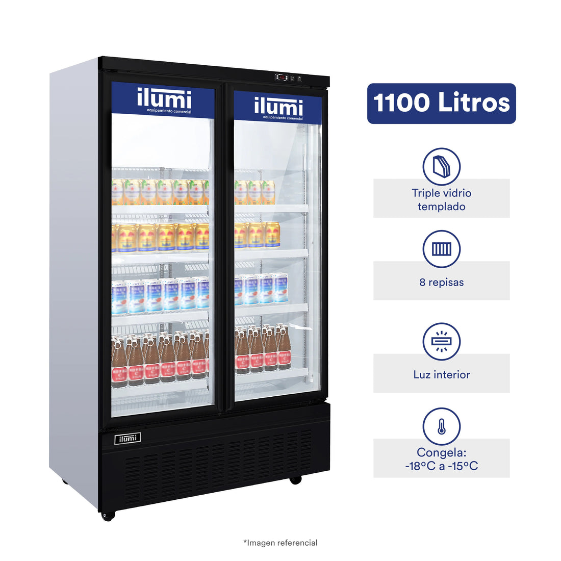 Congelador exhibidor de 1100 litros Ilumi