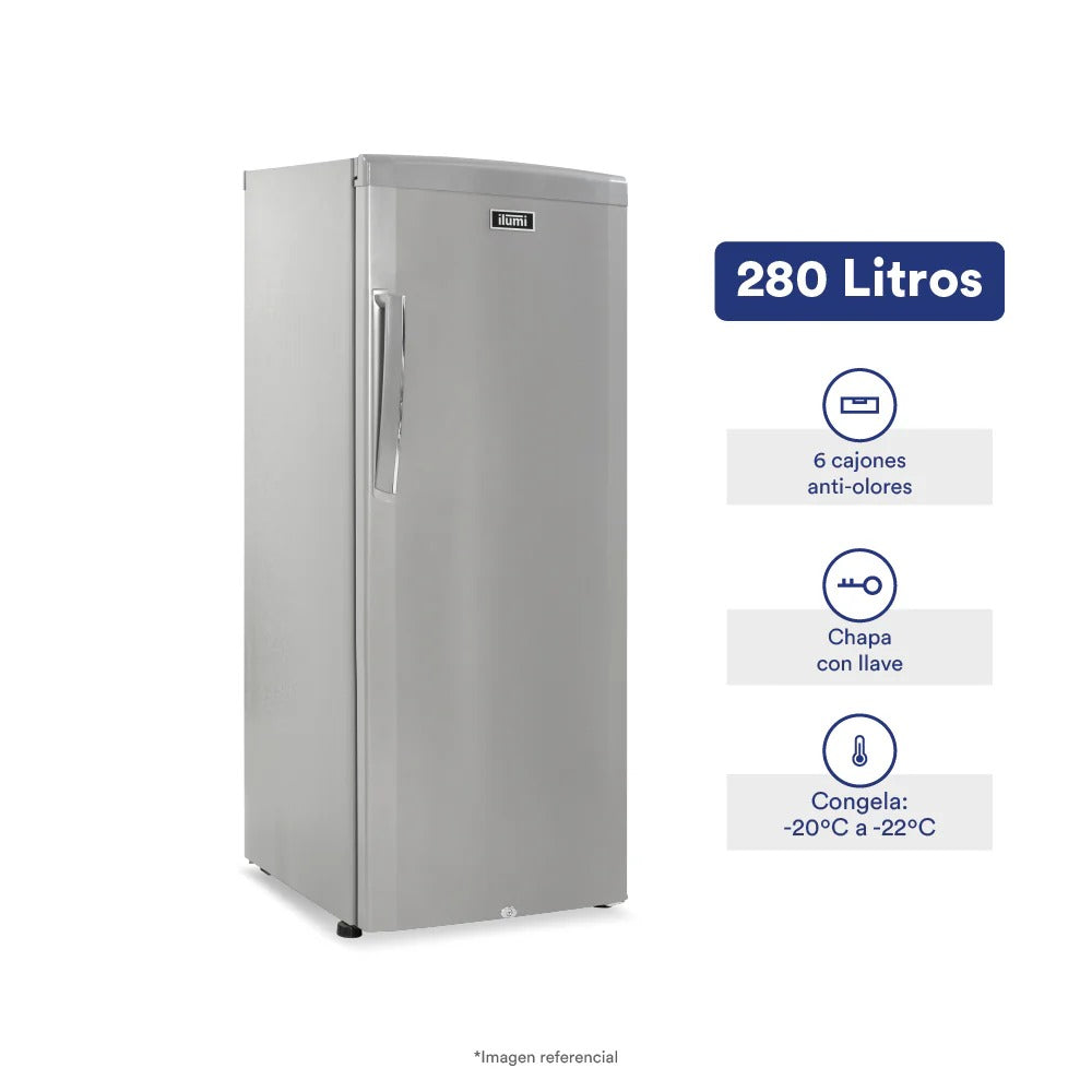 Congelador vertical con 6 cajones de 280 litros Ilumi