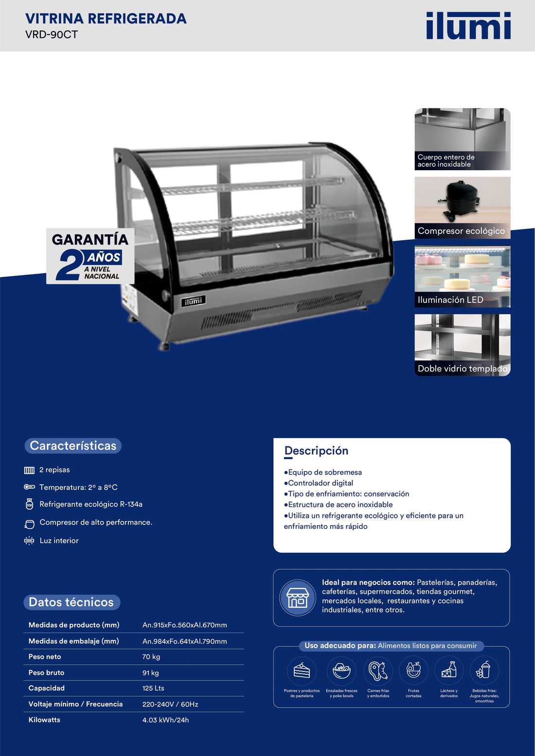 Vitrina Refrigerada De Sobremesa Curvo 90Lts Ilumi