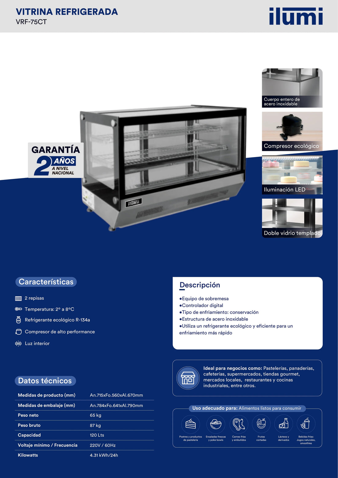 Vitrina Refrigerada De Sobremesa Cuadrada 120Lts Ilumi