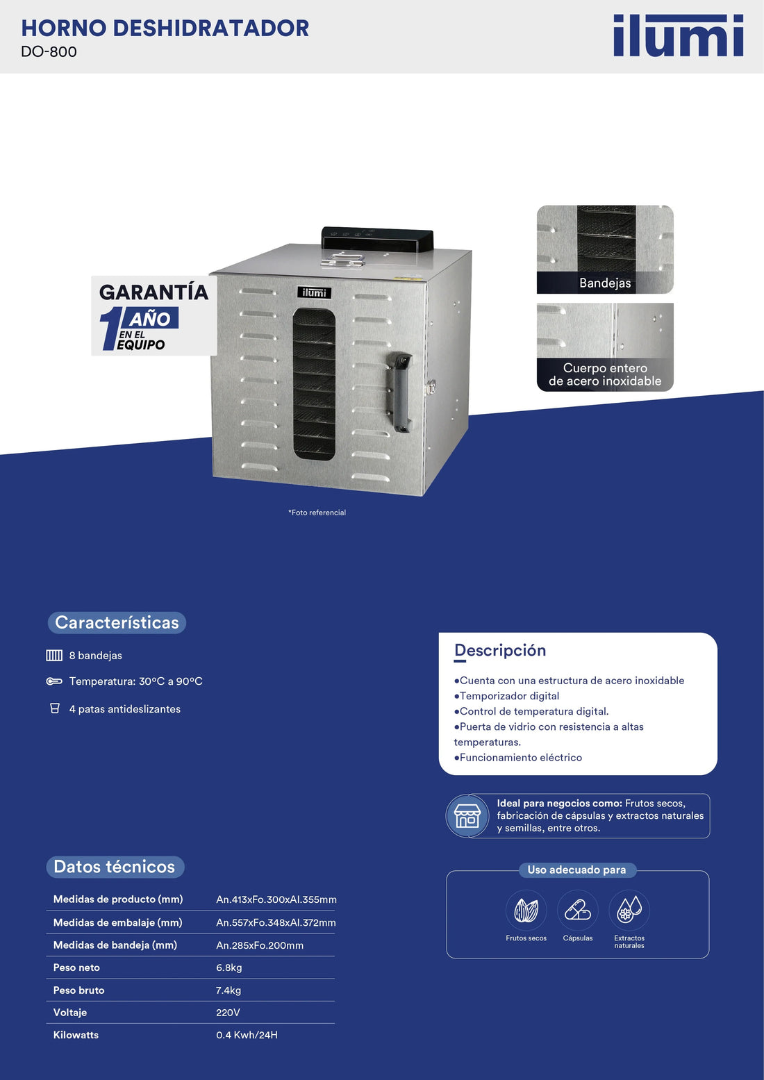Horno Industrial Deshidratador 8 Bandejas Ilumi