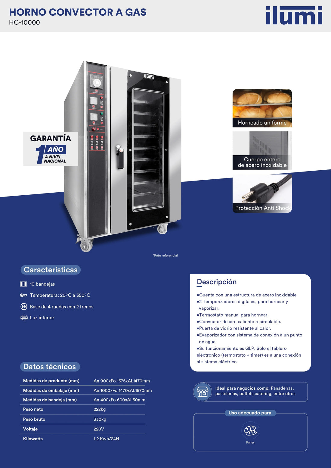 Horno Industrial Convector A Gas De 10 Bandejas Ilumi