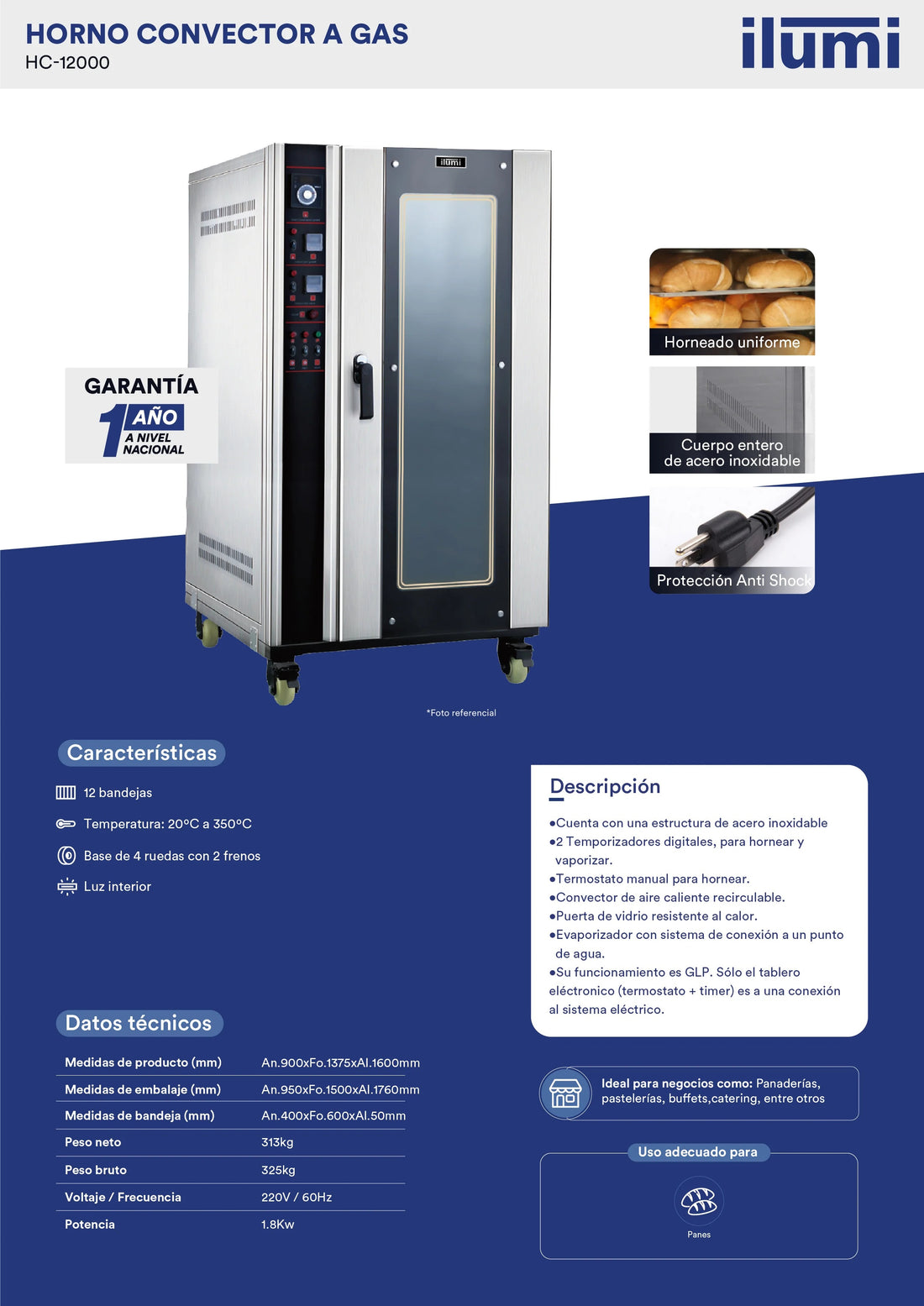 Horno Industrial Convector A Gas De 12 Bandejas Ilumi