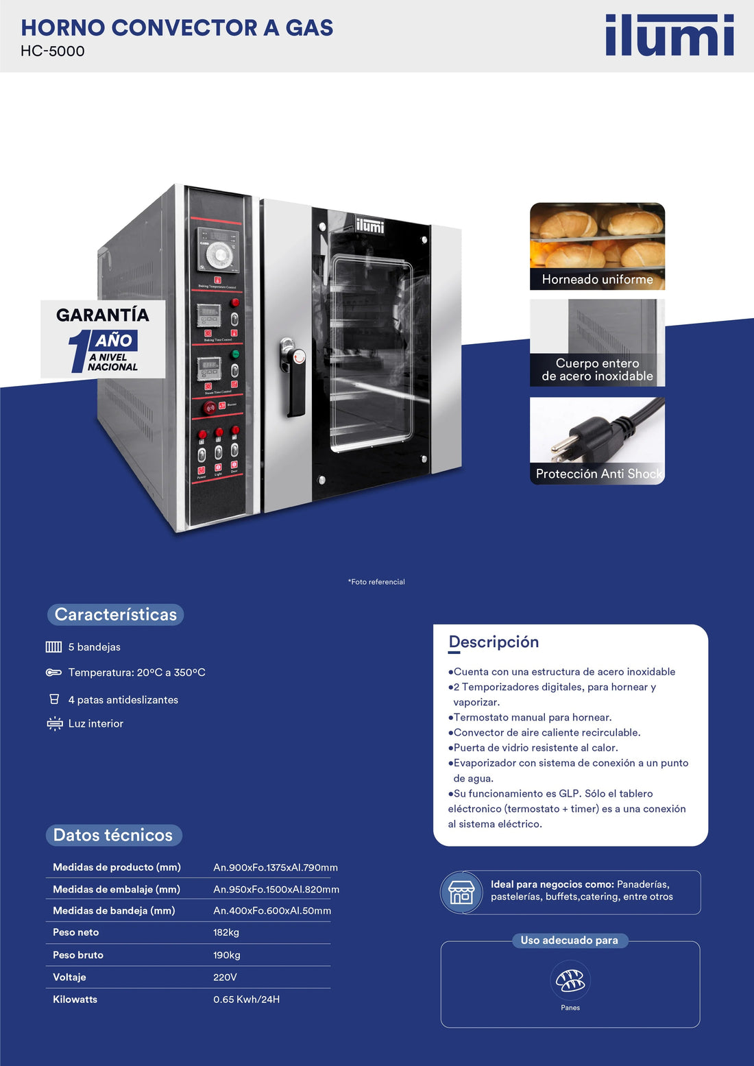 Horno Industrial Convector A Gas Con 5 Bandejas Ilumi