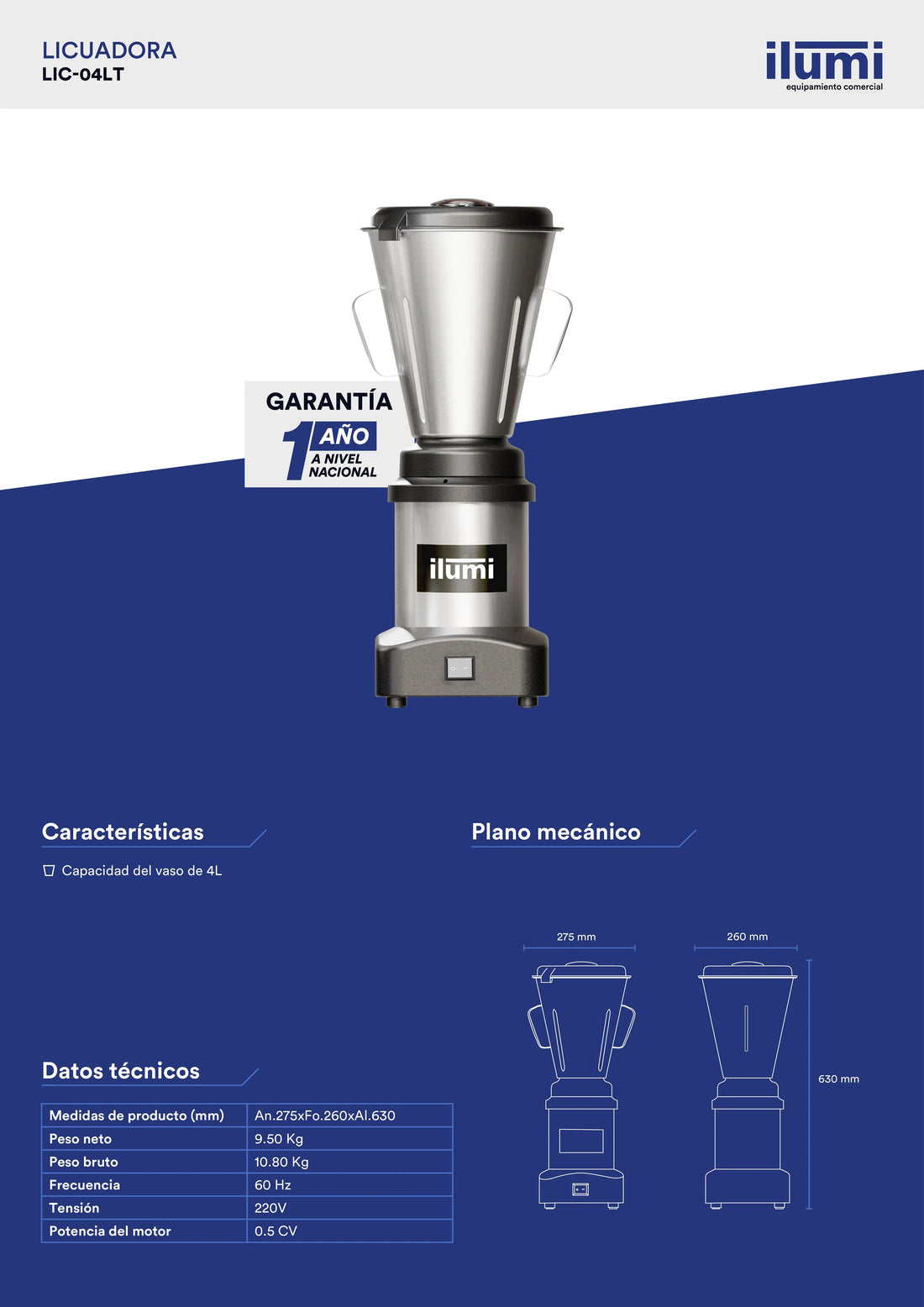Licuadora Industrial Comercial 4L Ilumi