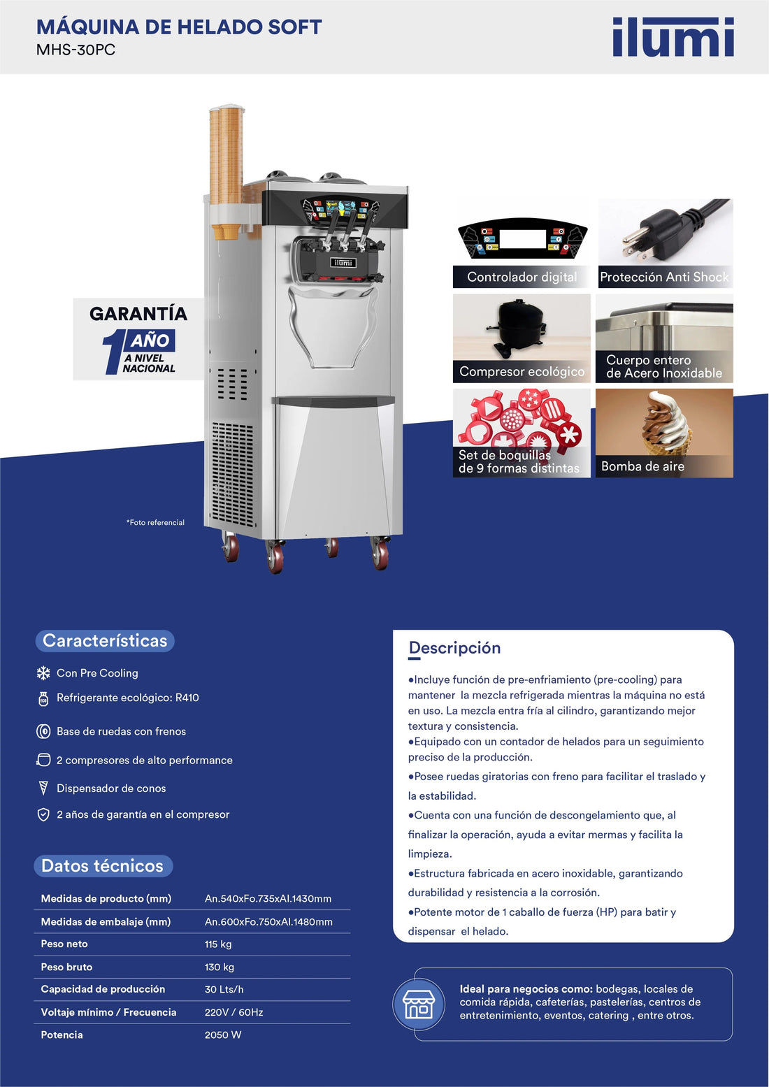 Máquina De Helado Soft Pre Cooling De Hasta 30 Litros Por Hora Ilumi