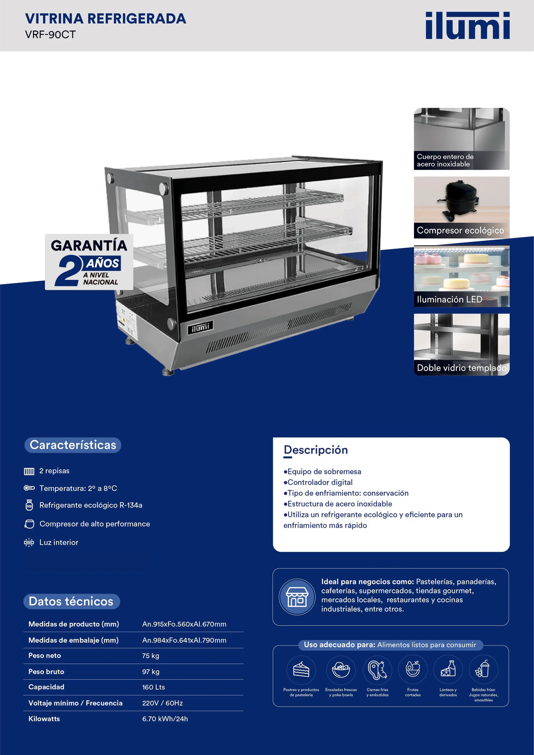 Vitrina Refrigerada De Sobremesa Cuadrada 160Lts Ilumi