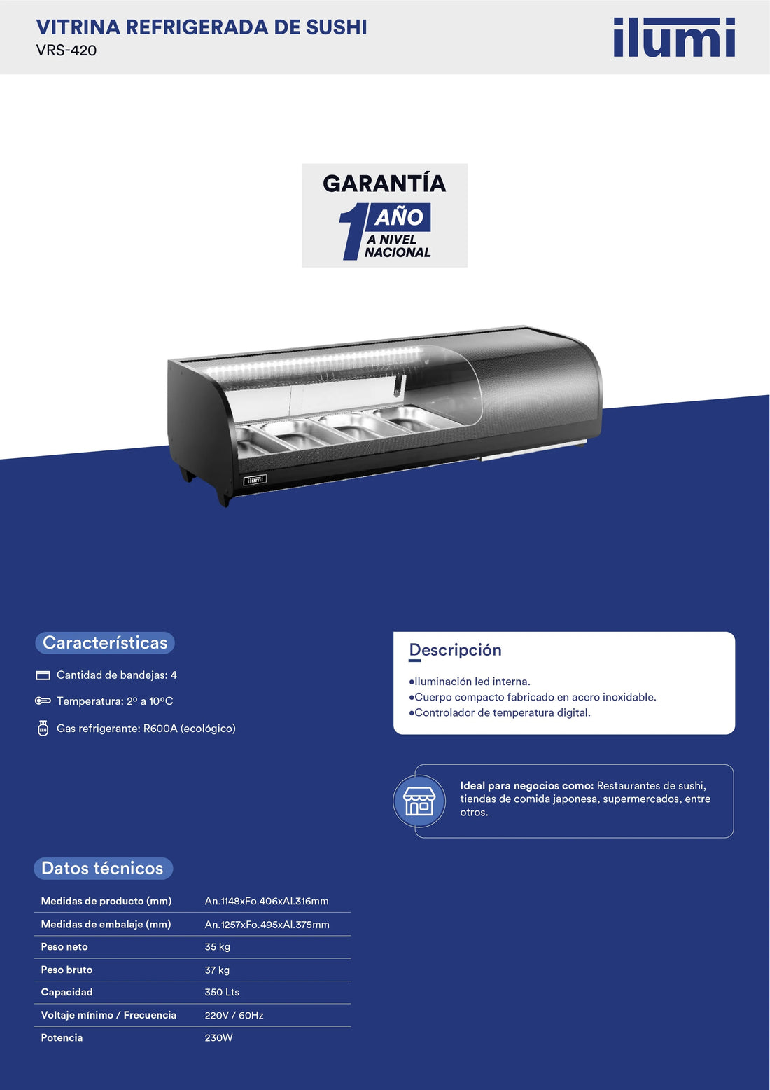 Vitrina Refrigerada Para Sushi 42L Gastronomia Ilumi