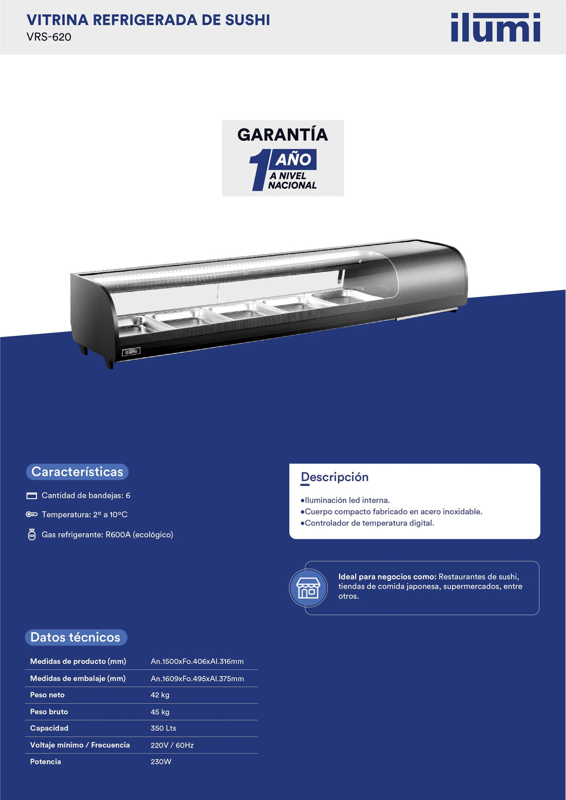 Vitrina Refrigerada Para Sushi 62L Gastronomia Ilumi