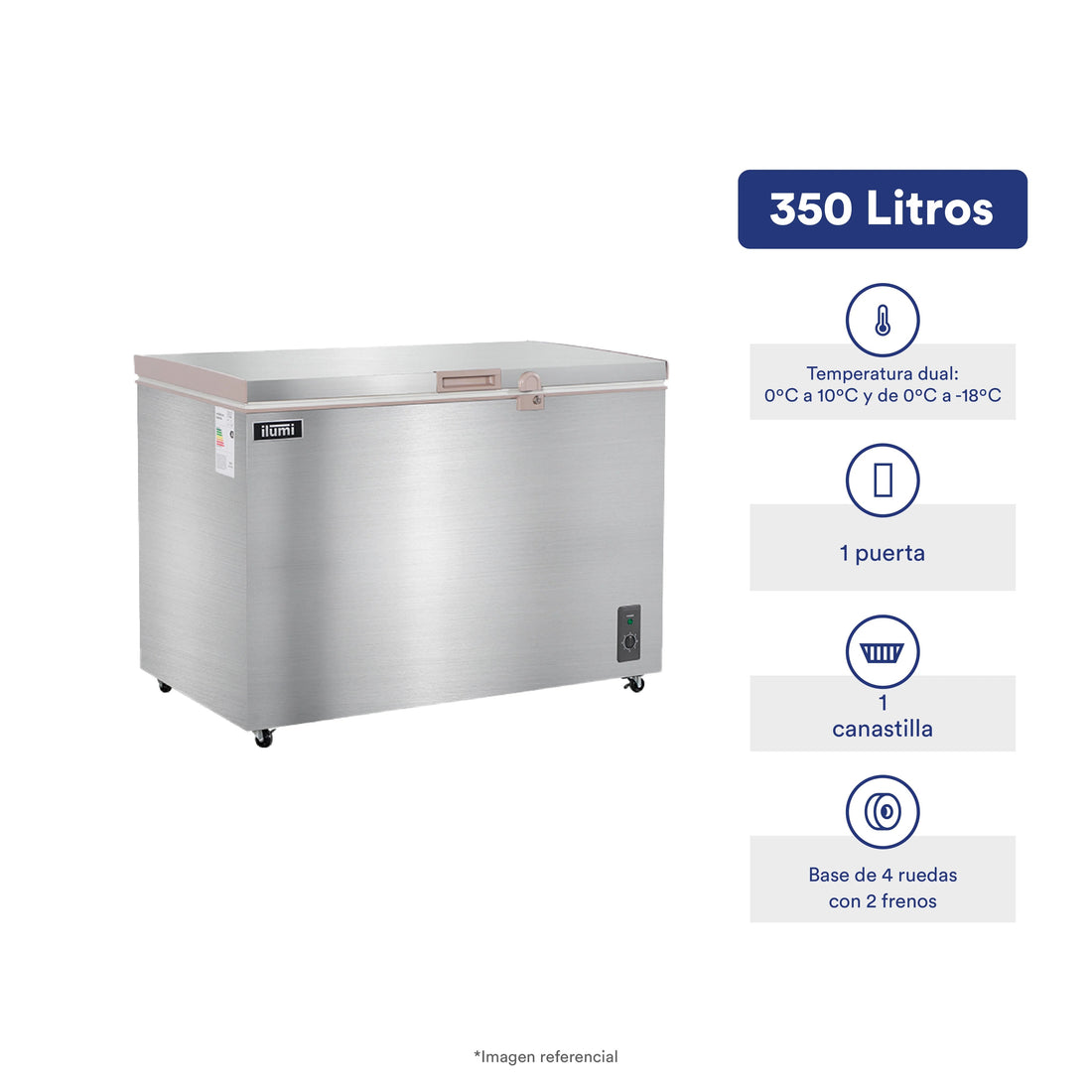 Congelador con tina y cuerpo de acero inoxidable de 350 litros