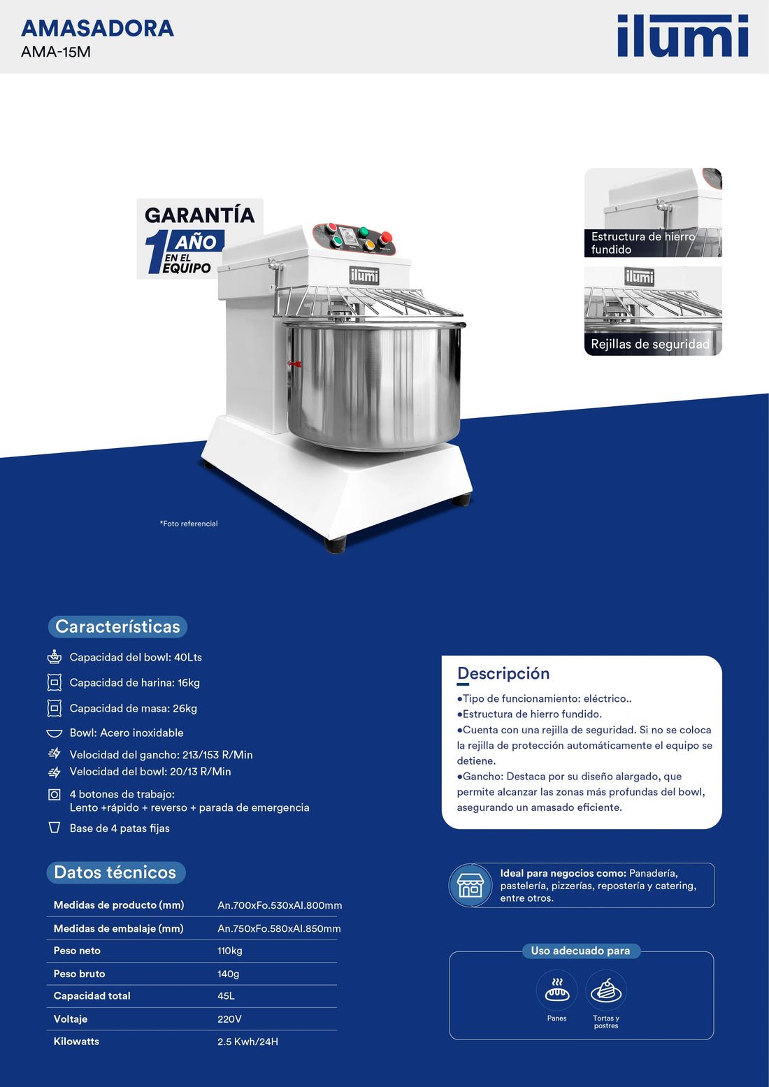 Amasadora 15 Kg Monofásica Ilumi