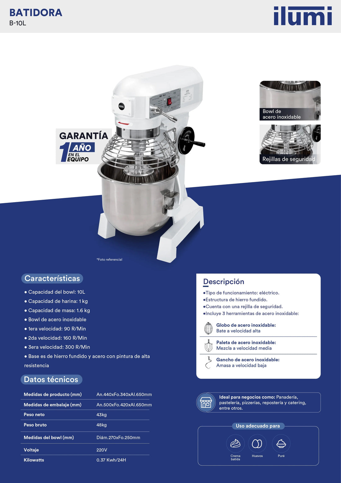 Batidora Industrial De 10L Ilumi