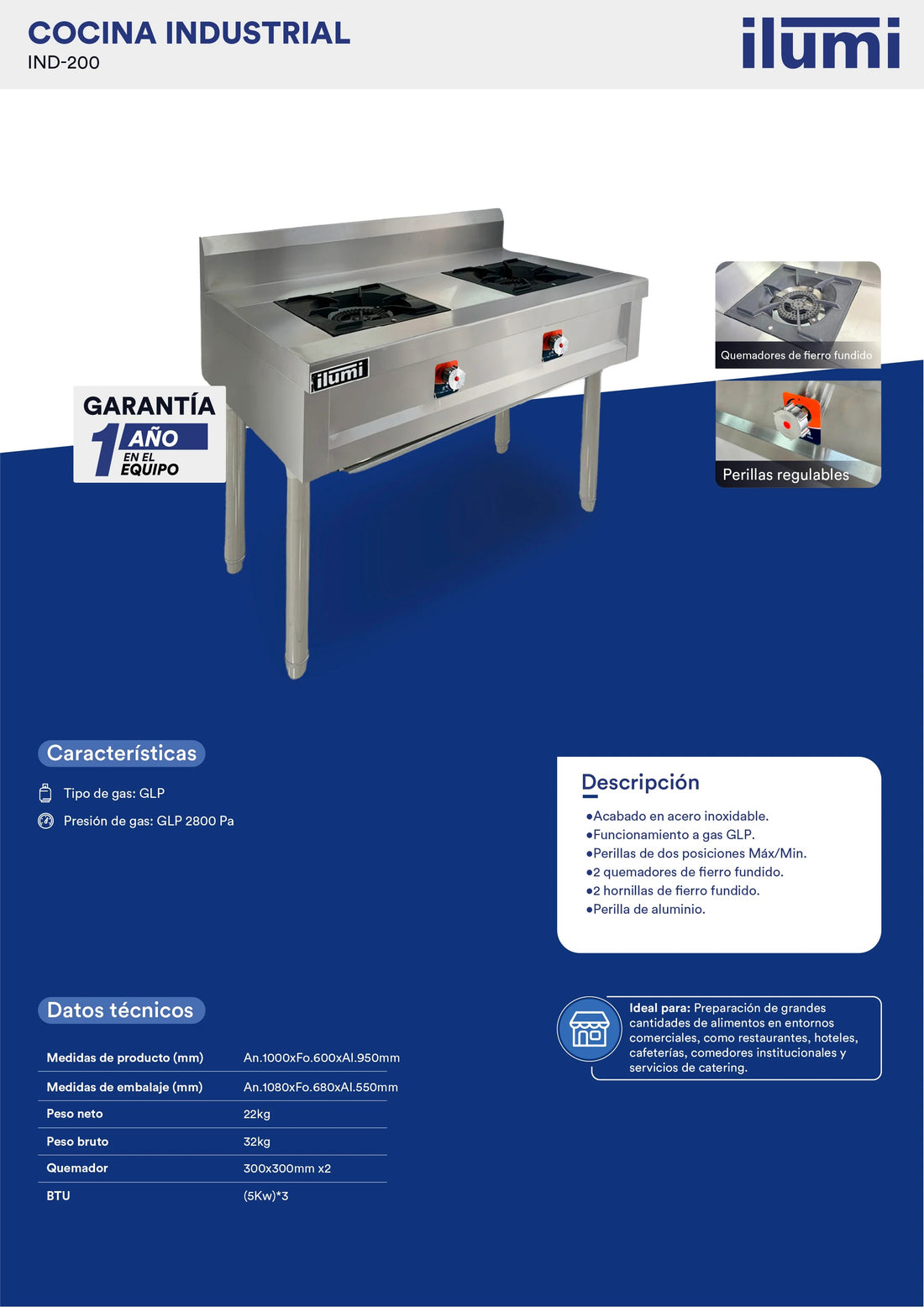 Cocina Industrial De 2 Hornillas Ilumi