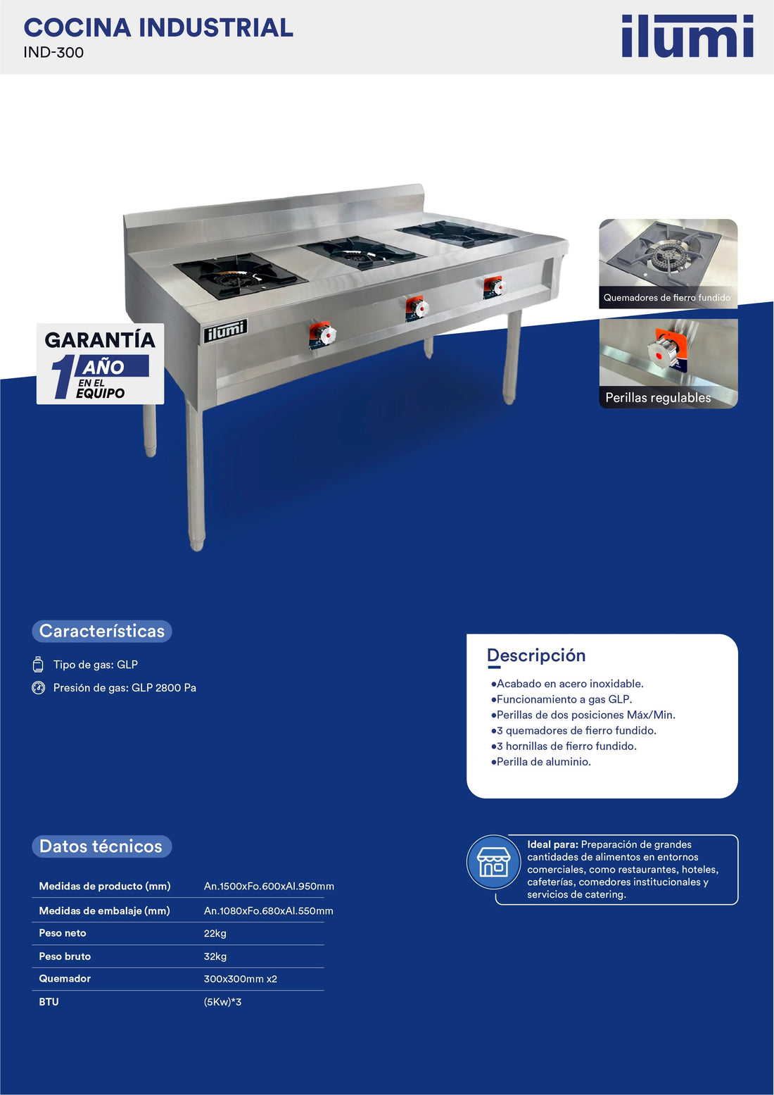 Cocina Industrial De 3 Hornillas Ilumi