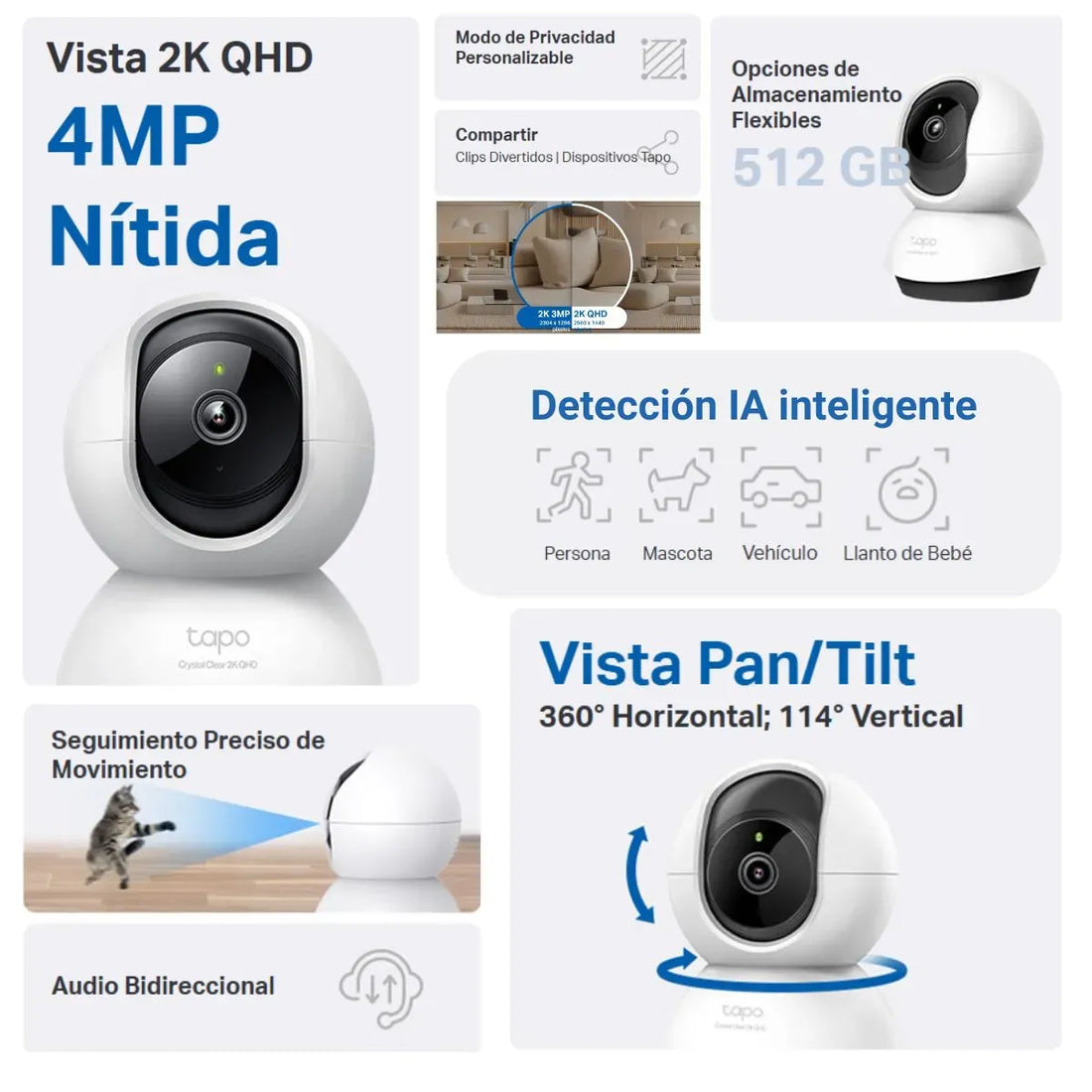 TAPO C220 CÁMARA WIFI INTERIOR 2K 4MP 360° CON IA TP-LINK