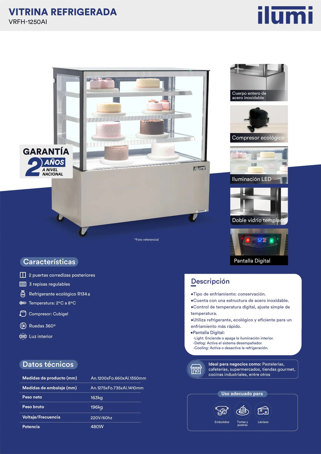 Vitrina Refrigerada Tres Niveles Vidrio Plano Ilumi