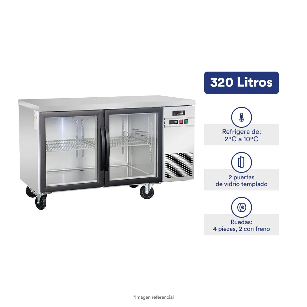 Meson Refrigerada Gourmet 2 Puertas Vidrio 320L Ilumi