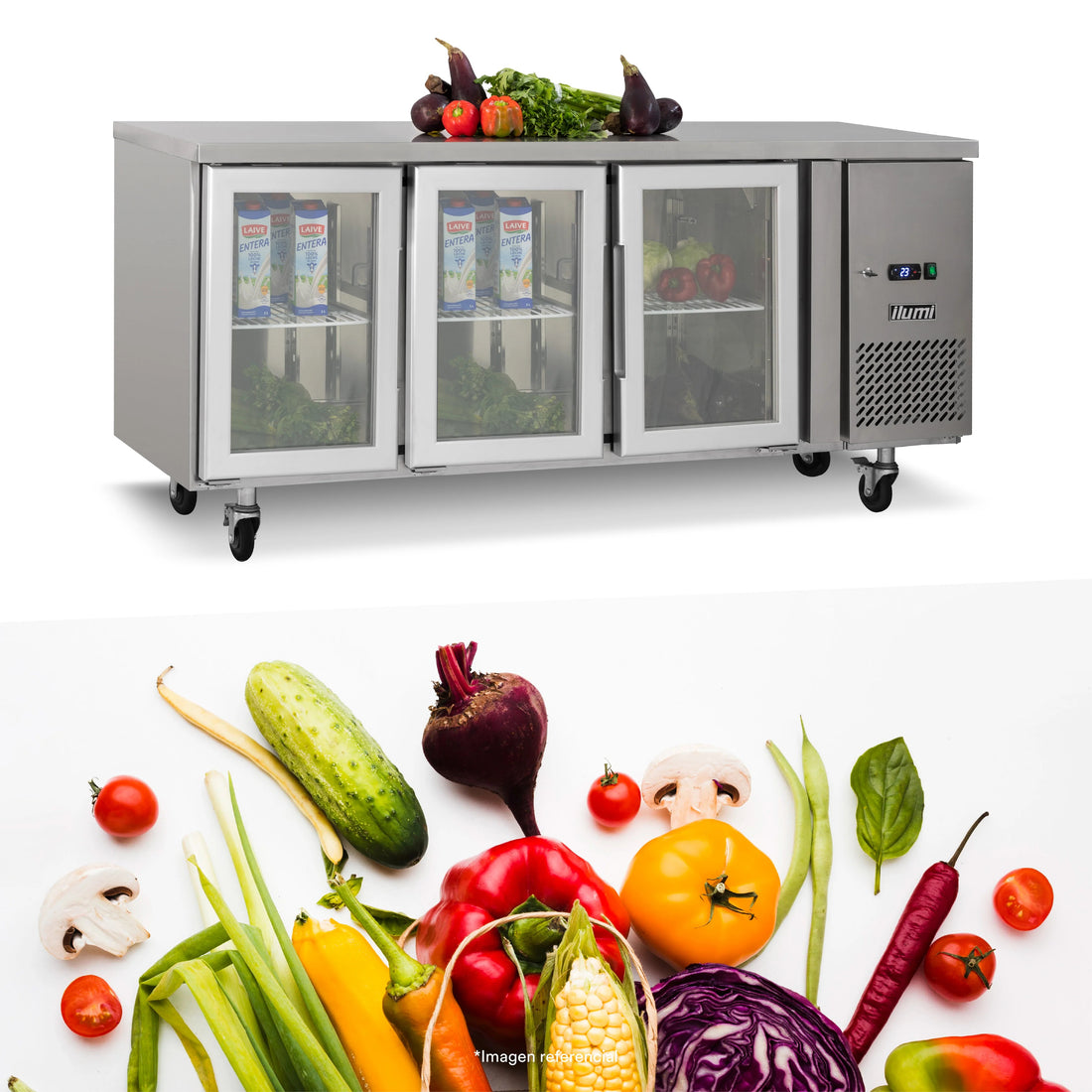 Meson Refrigerada Gourmet 3 Puertas Vídrio 420Lts Ilumi