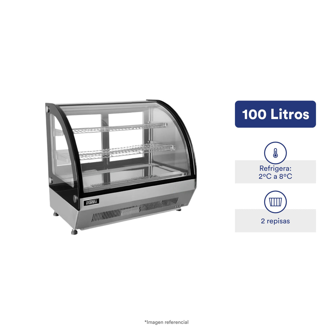 Vitrina Refrigerada De Sobre Mesa Curvo 100Lts Ilumi