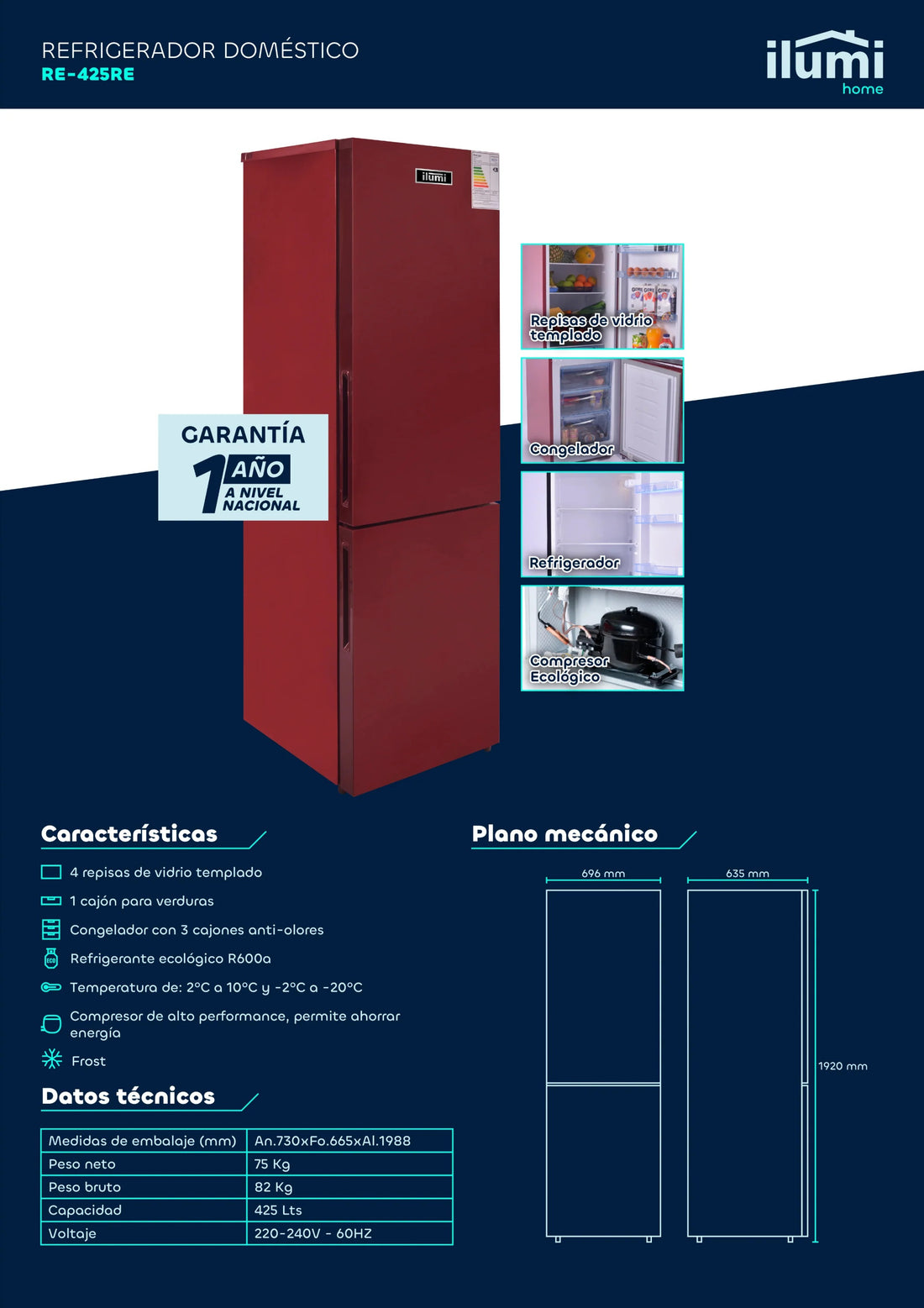 Refrigeradora Negra/Roja 425L Ilumi