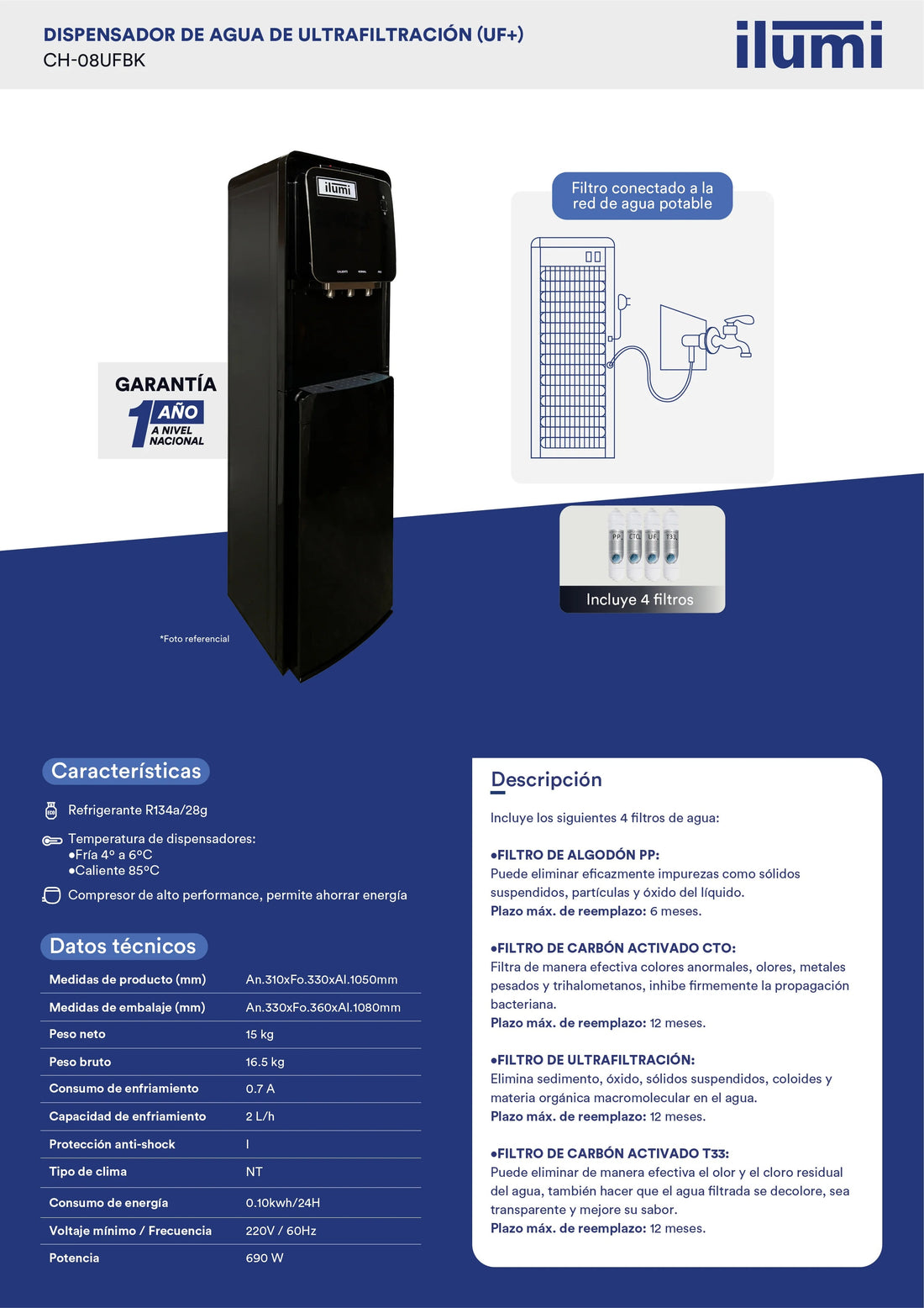 Dispensador De Agua Ultrafiltracion Frío-Calor Ilumi 20Lts