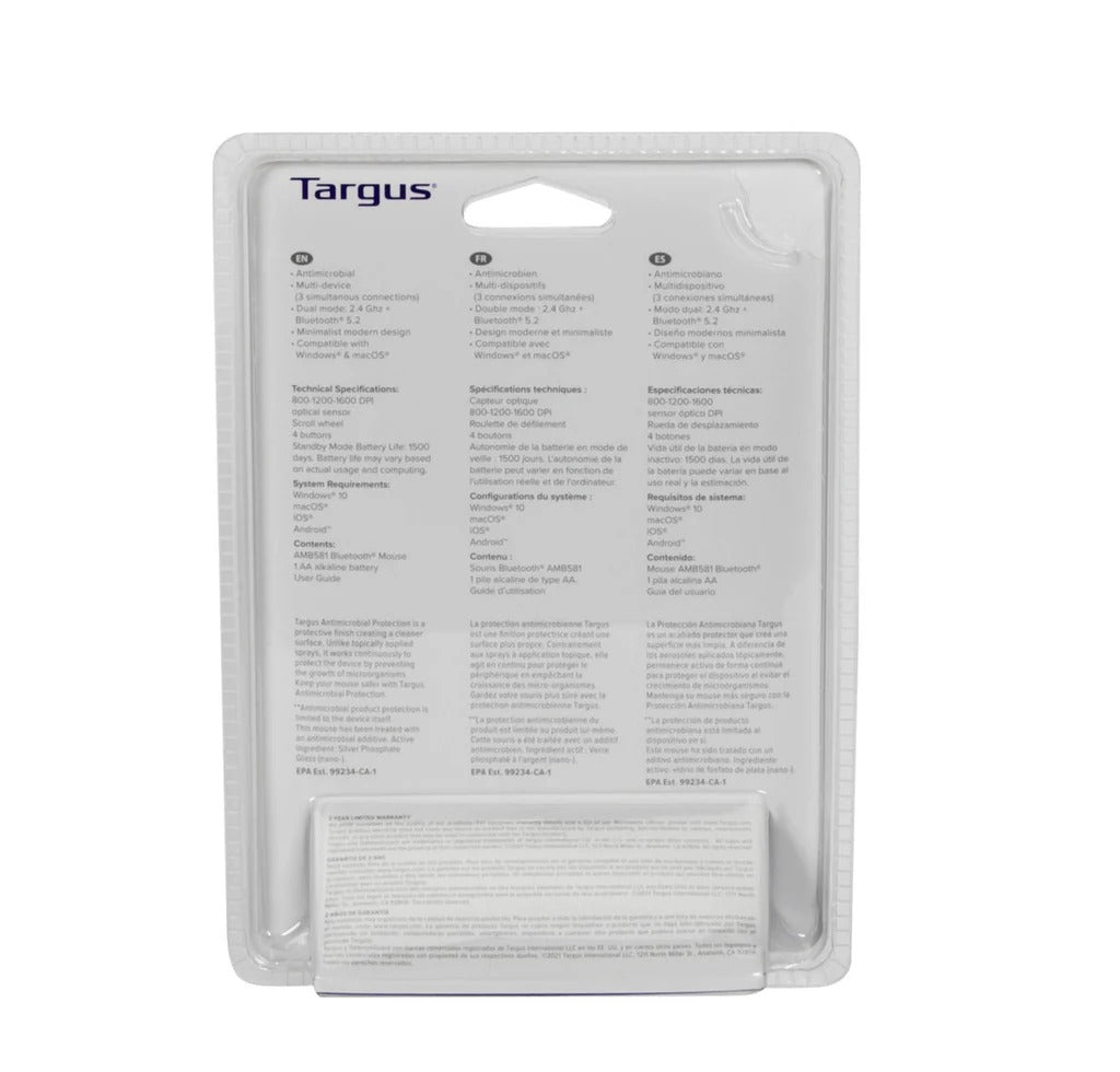 MOUSE TARGUS B581 COMPACT ANTIMICROBIAL MULTI-DEVICE BT BLACK (AMB581GL)