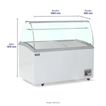 Congeladora Con Vitrina De 12 Pozas Para Helados Vidrio Alto 520 Litros Ilumi