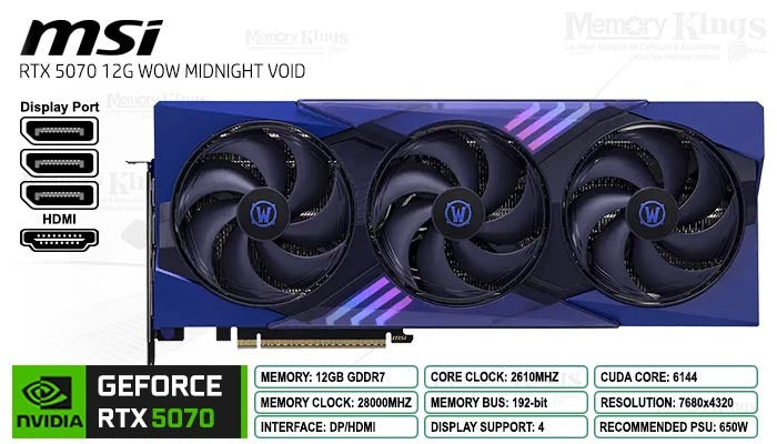 Tarjeta De Video Msi Geforce Rtx5070 12G Wow Midnight Void Edition Oc, 12 Gb Gddr7, P