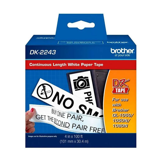 ETIQUETA AUTOADHESIVA DE PAPEL BROTHER DK2243 BLACK ON WHITE 4" X 100