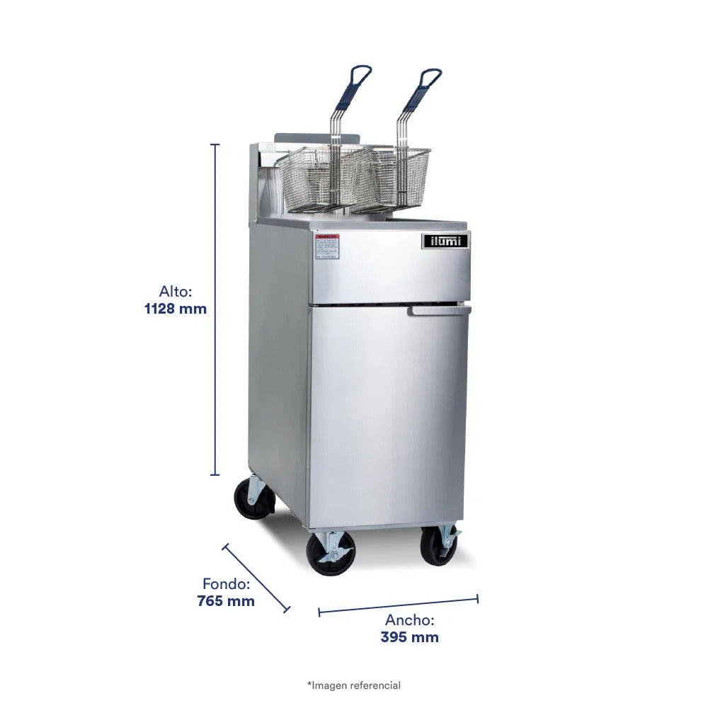 Freidora Industrial A Gas De 26.4 Lts Con 3 Quemadores Ilumi Inoxidable