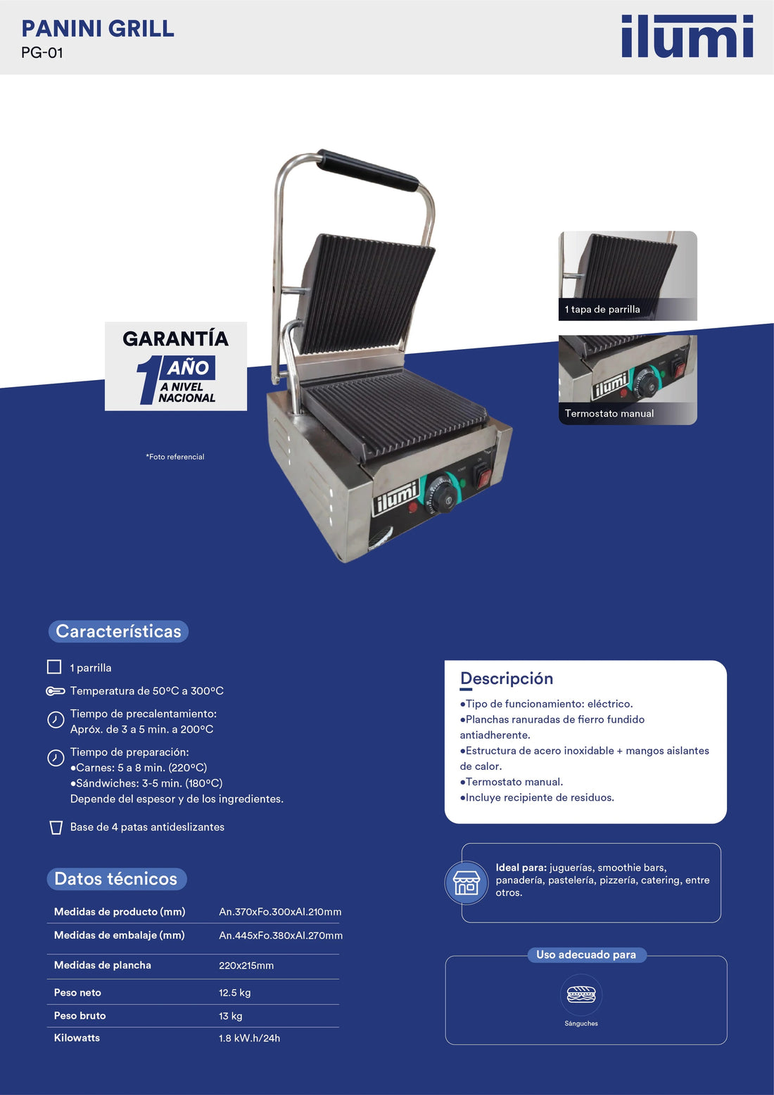 Sandwichera Panini Grill Industrial 1 Disco Ilumi