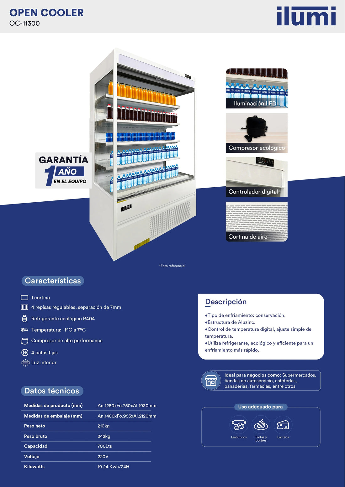 Exhibidor Refrigerado Abierto Open Cooler 700L Ilumi