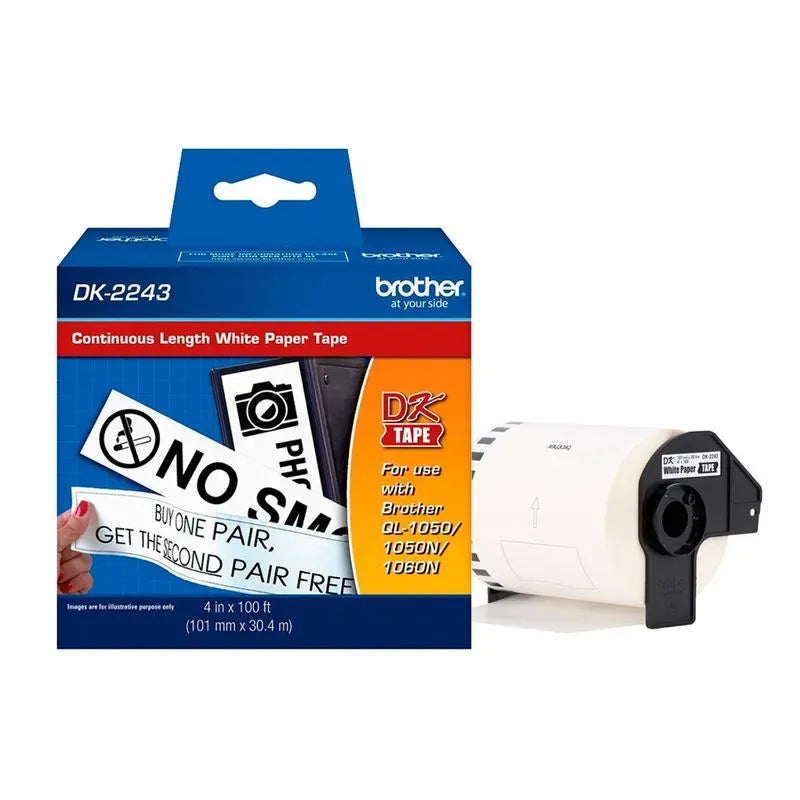 ETIQUETA AUTOADHESIVA DE PAPEL BROTHER DK2243 BLACK ON WHITE 4" X 100