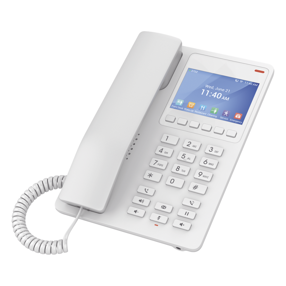 Teléfono IP Hotelero con pantalla LCD a color, 2 líneas SIP, IPV4/IPV6, color blanco, con gestión en la nube GDMS