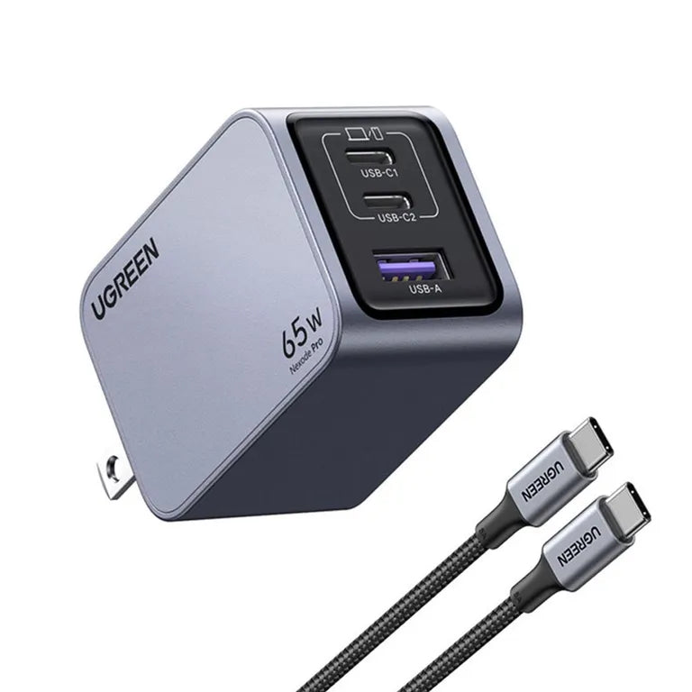 CARGADOR NEXODE - 65 W - INCLUYE CABLE - USB - A - 2 USB C - GAN - CARGA RAPIDA