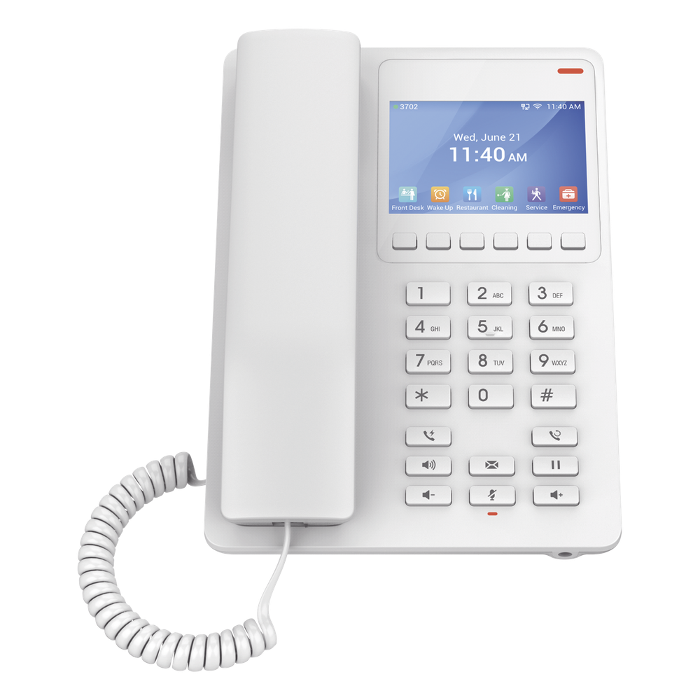 Teléfono IP Hotelero con pantalla LCD a color, 2 líneas SIP, IPV4/IPV6, color blanco, con gestión en la nube GDMS