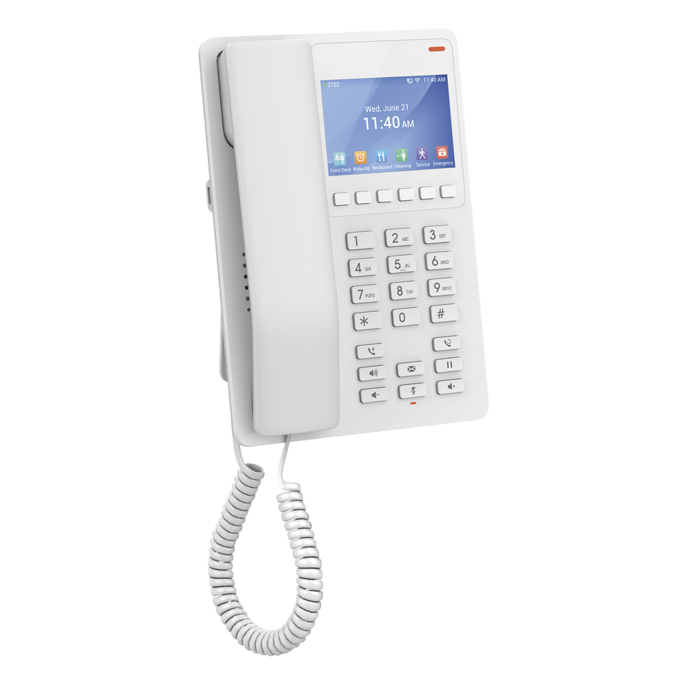 Teléfono IP Hotelero con pantalla LCD a color, 2 líneas SIP, IPV4/IPV6, color blanco, con gestión en la nube GDMS