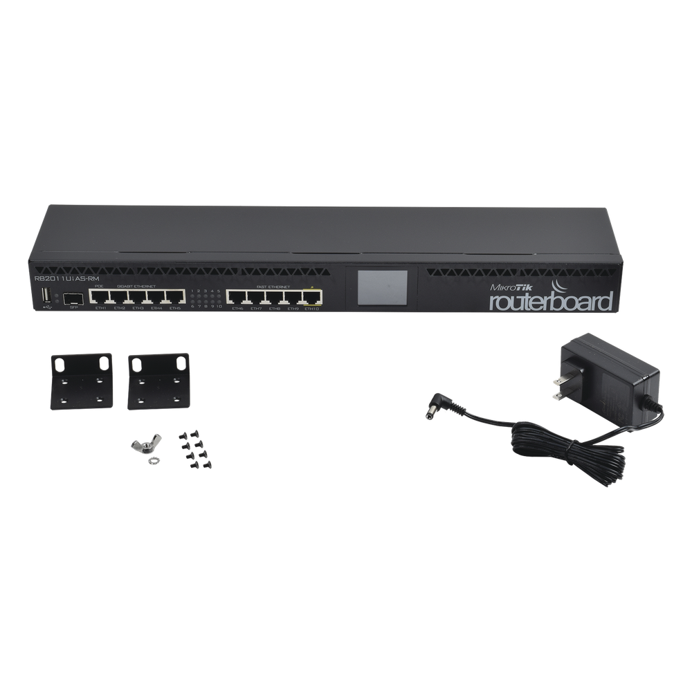 Router Board, CPU 1 Núcleo, 5 Puertos Gigabit, 5 Puertos Fast, 1 Puerto SFP, Licencia Nivel 5 y montaje en Rack