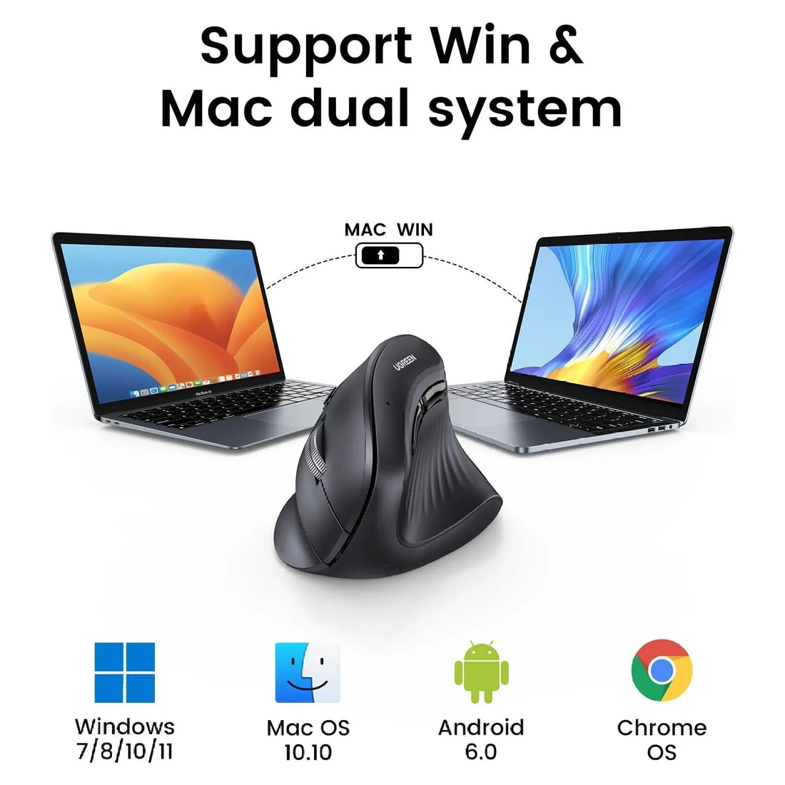 MOUSE WIRELESS VERTICAL - 2.4 GHZ. - BT 5.0 - DISTANCIA 10 MTS - 1000 - 1600 - 2000 - 4000 DPI